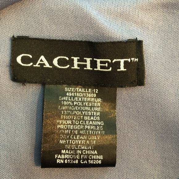 Cachet Slate Blue Chiffon Goddess Gown Beaded Waist and Straps 12 - Picture 3 of 11